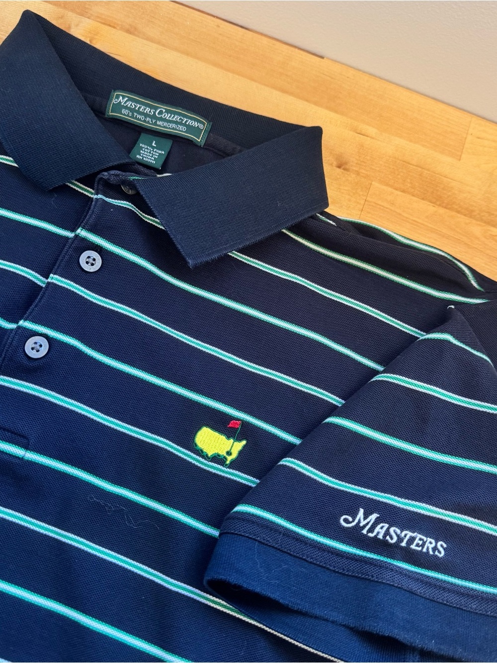 Masters Navy Polo with Teal and Lime Stripes